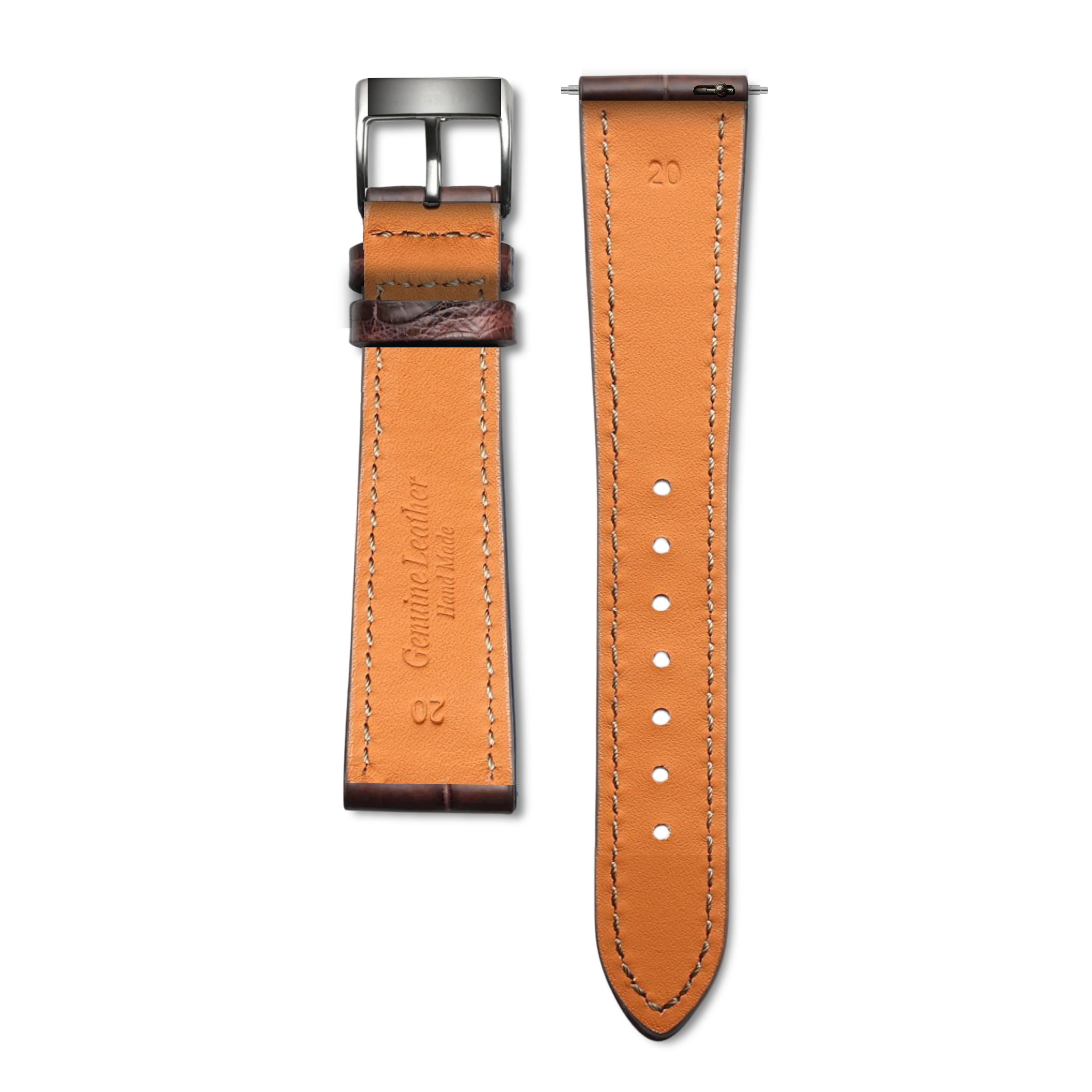 Bracelet cuir alligator marron 20mm