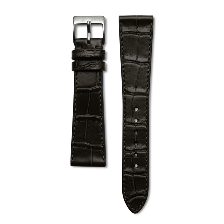 Bracelet cuir alligator - Noir - 20mm